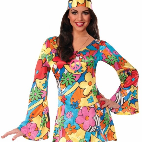 Generation Retro Hippie Groovy Costume with Bonus Matching Clutch - Picture 1 of 16